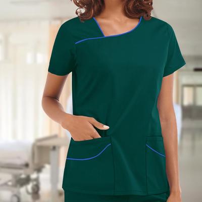 2 bucăți/set costum de uniformă pentru asistentă, culoare solidă, cu mânecă scurtă, talie elastică, cu bandă la gleznă, costum de muncă de spital pentru personalul medical