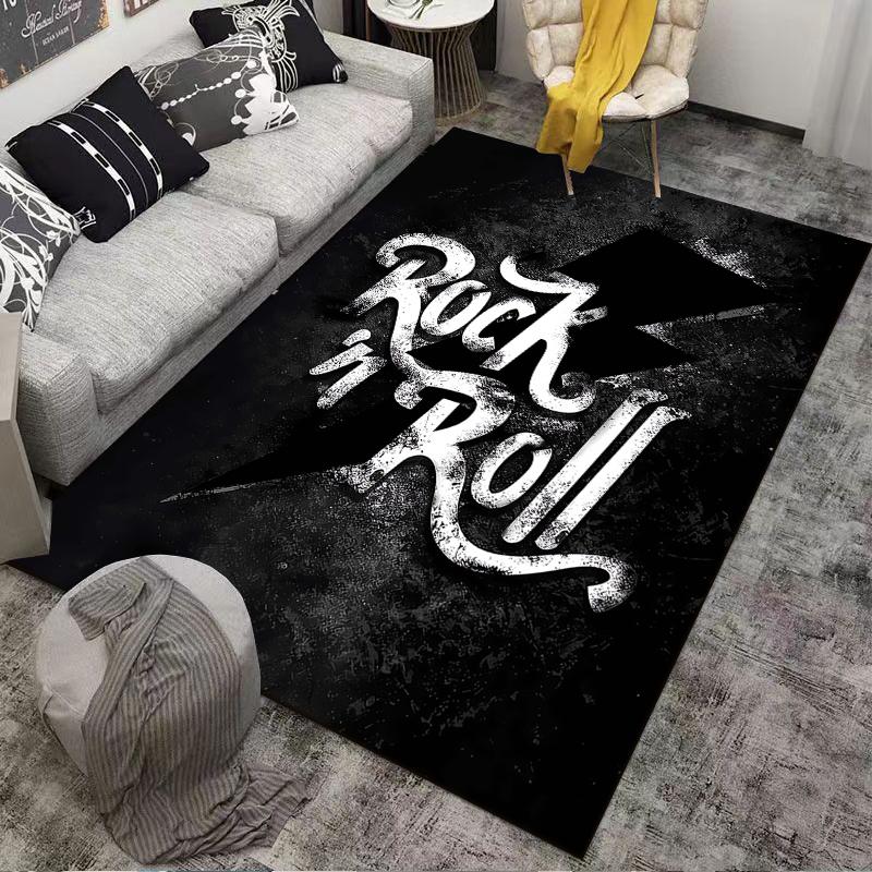 Rock 'n' Roll Black Carpet with Lightning Bolt for Music Fans Suitable for Use As an Anti-slip for Living Room Bedroom Sofas