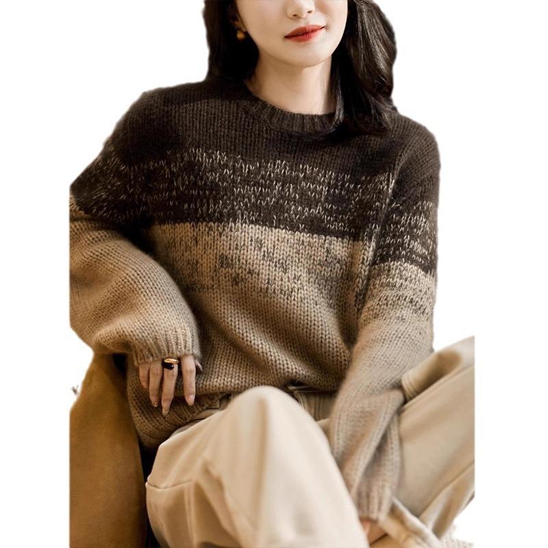 Lazy wind gradually change striped pullover knitted sweater women's autumn and winter new soft waxy loose fashion warm sweater
