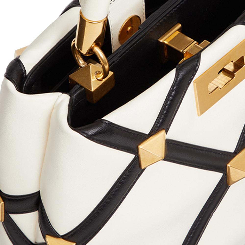 Valentino Roman Stud Series Diamond Pattern Soft Lambskin Removable Adjustable Chain Shoulder Strap Crossbody Shoulder Tote Bag Small WW0B0I97ZDFA81