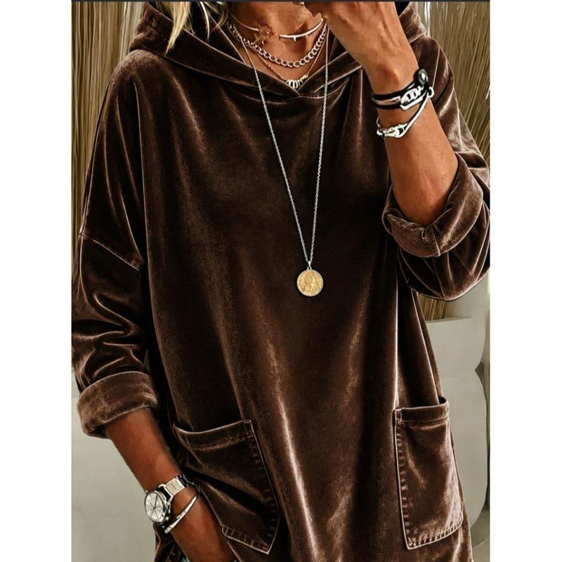 Women S Velvet Hooded Sweatshirt Loose Long Sleeve Top