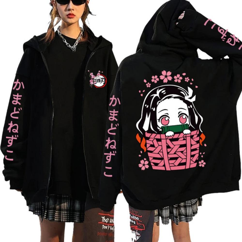 Moletom com capuz Anime Devil Killer, jaqueta larga com zíper grande, estilo hip-hop, Y2K, Kamado Nezuko