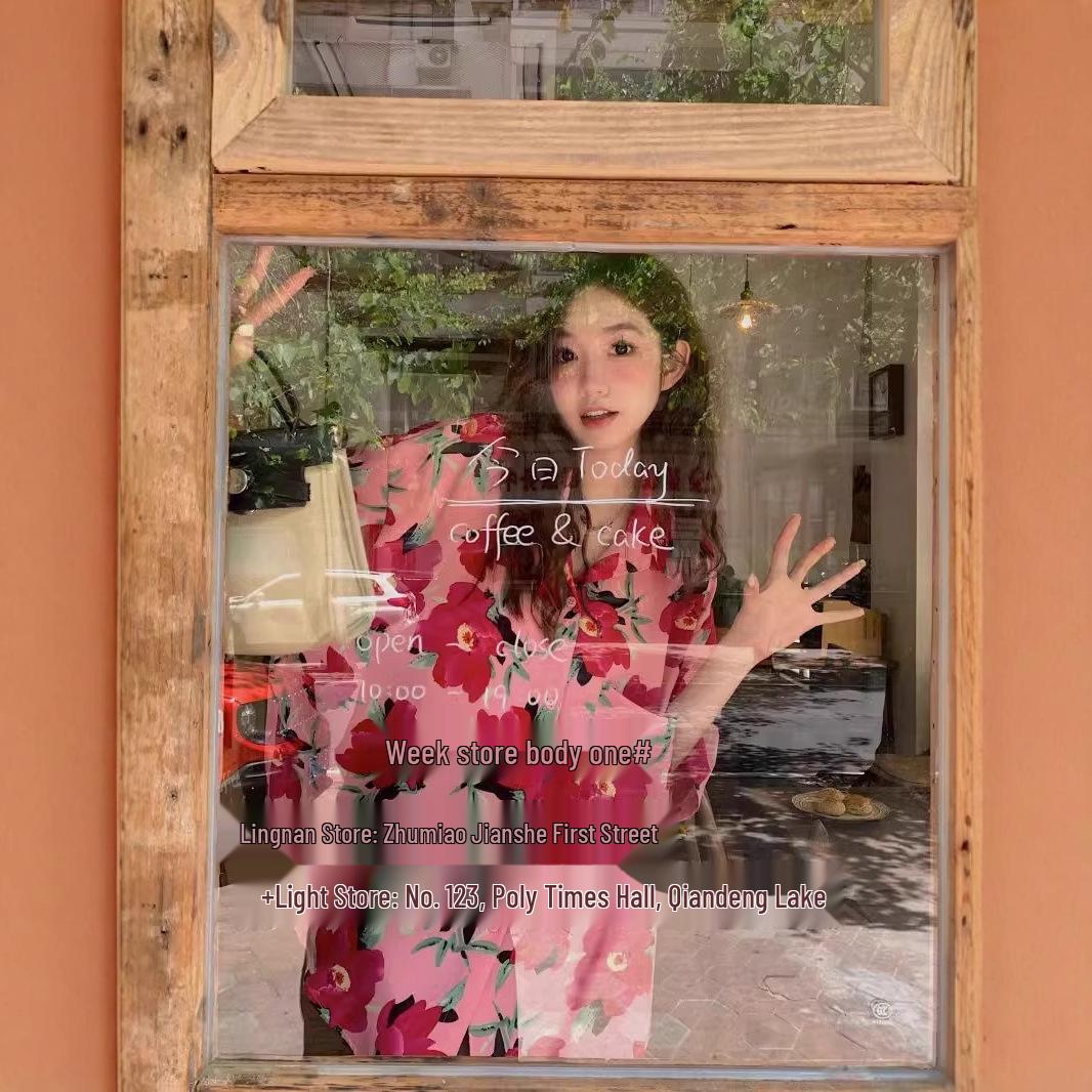 

Women s Pink Floral Shirt Jacket - Hong Kong Style Short Sleeve Summer Fashion S