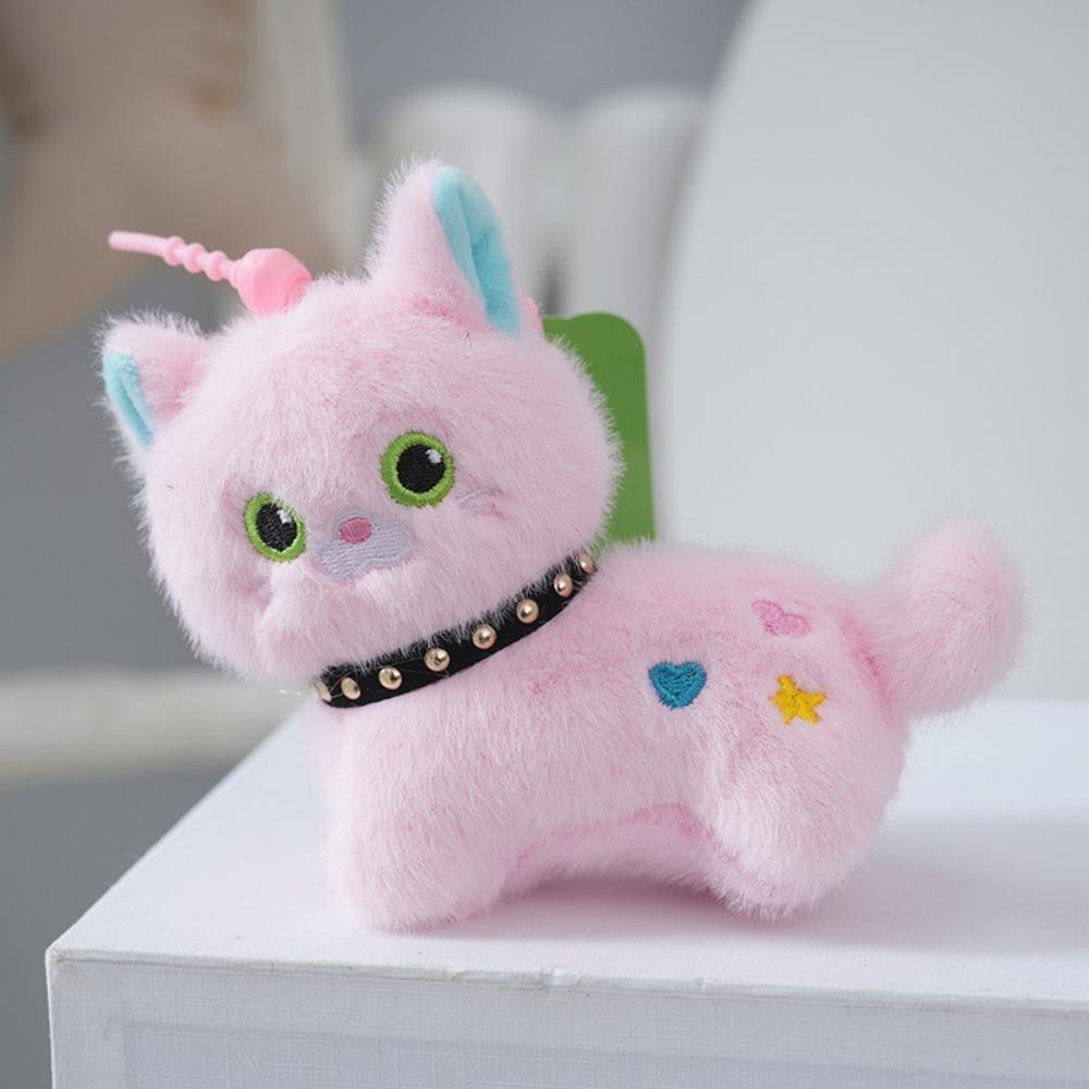 Girl Heart Simulation Kitten Pendant Fluffy Stuffed Plush Cat Key Chain  Backpack Decor