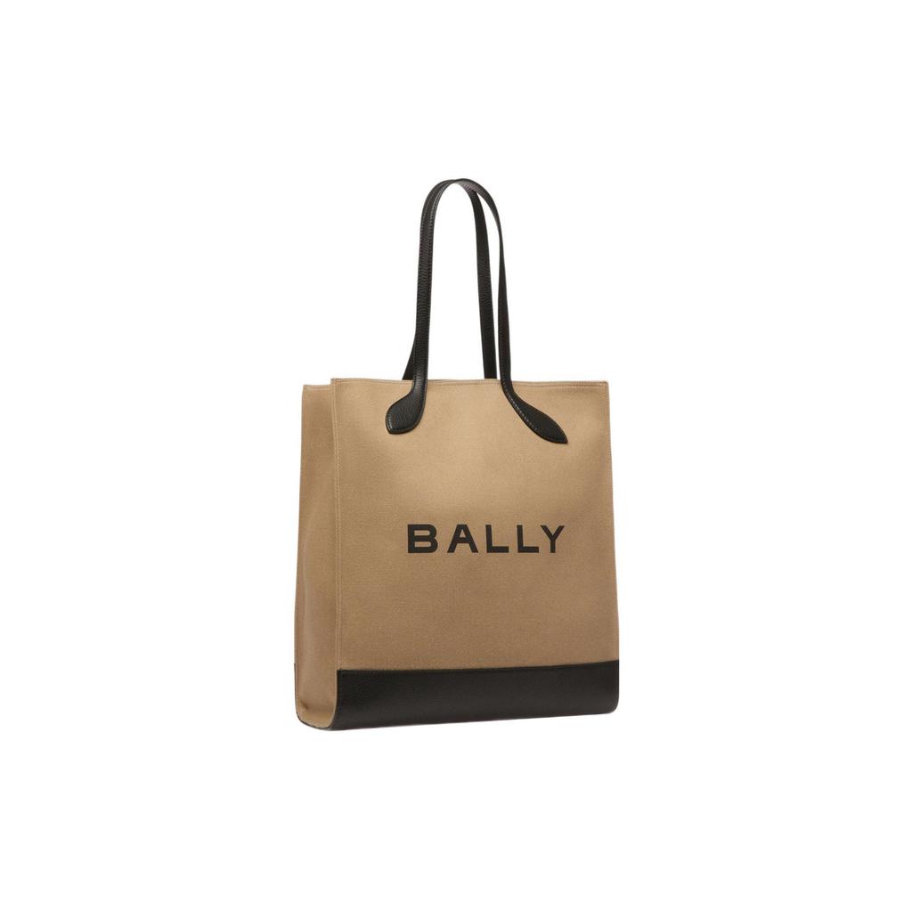 Bally Large Logo Magnetic Closure Large Capacity Fabric Tote Shopping Bag Women Tote Sand Black 6304710