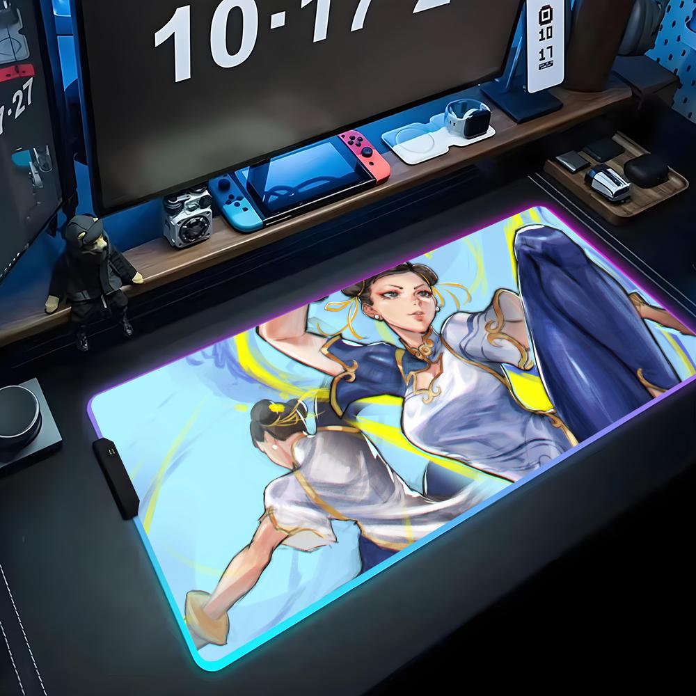 chun li Mouse Pad RGB Gaming Mousepad Big LED Pad PC Desk Mat Luminous Mouse Pad Large Keyboard Mats Table Rug With Backlit