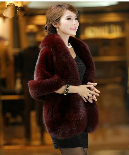 European & American Style Faux Fur Wedding Cape - Thick, Warm Faux Fox & Rabbit Fur Shawl for Women