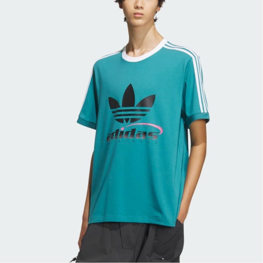Adidas Originals Logo Color Block Striped Sports T-Shirt Men Tops Arctic-Blue IW6311