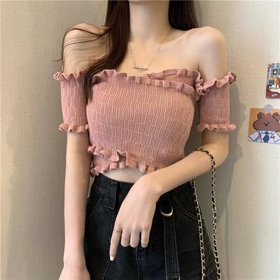 Womens Cropped Off Shoulder Knit T Shirt Sexy Slim Fit Sleeveless Top