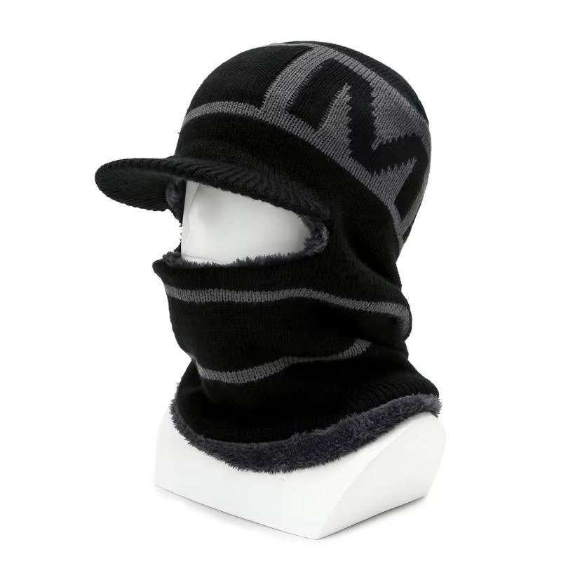 Winter Warm Knitted Hat Balaclava Pullover Hat and Scarf Set Windproof Ear Protection Hats Women Fashion Beanies