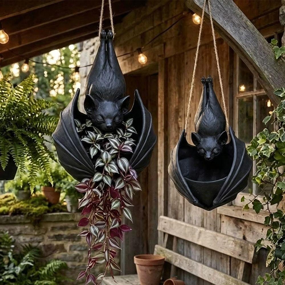 Plastic Hanging Bat Plant Pot Gothic Style Hanging Flower Pot Bat Hanging Planter Outdoor Garden