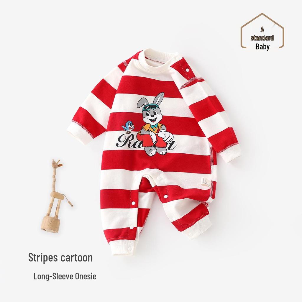 Striped Long Sleeve Baby Romper - Cartoon Spring/Autumn Newborn Outfit