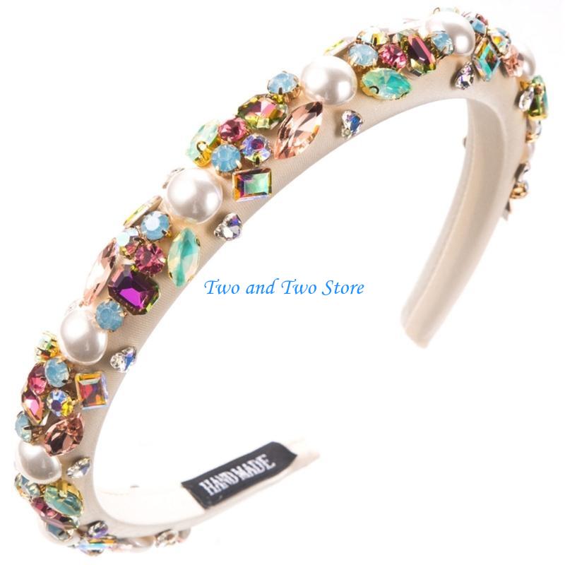 HX6F Delicate Beaded Embellished Hairband Headpiece Casual Headband Party Makeup Fashionable Hair Accessories for Women
