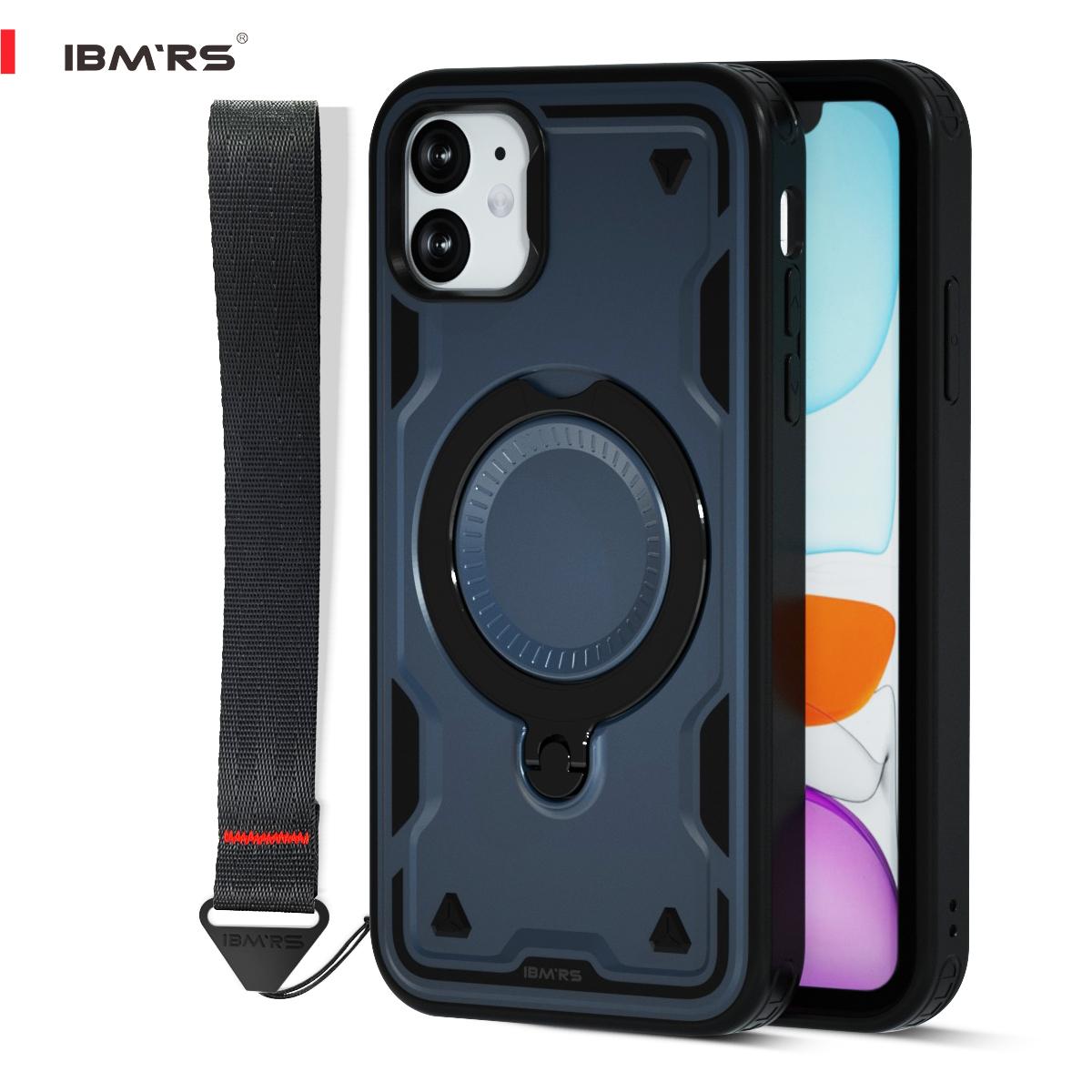 

IBMRS для чехла iPhone 12 Магнитный противоударный [6,1 дюйма] с подставкой и шнурком | Совместим с Magsafe синий