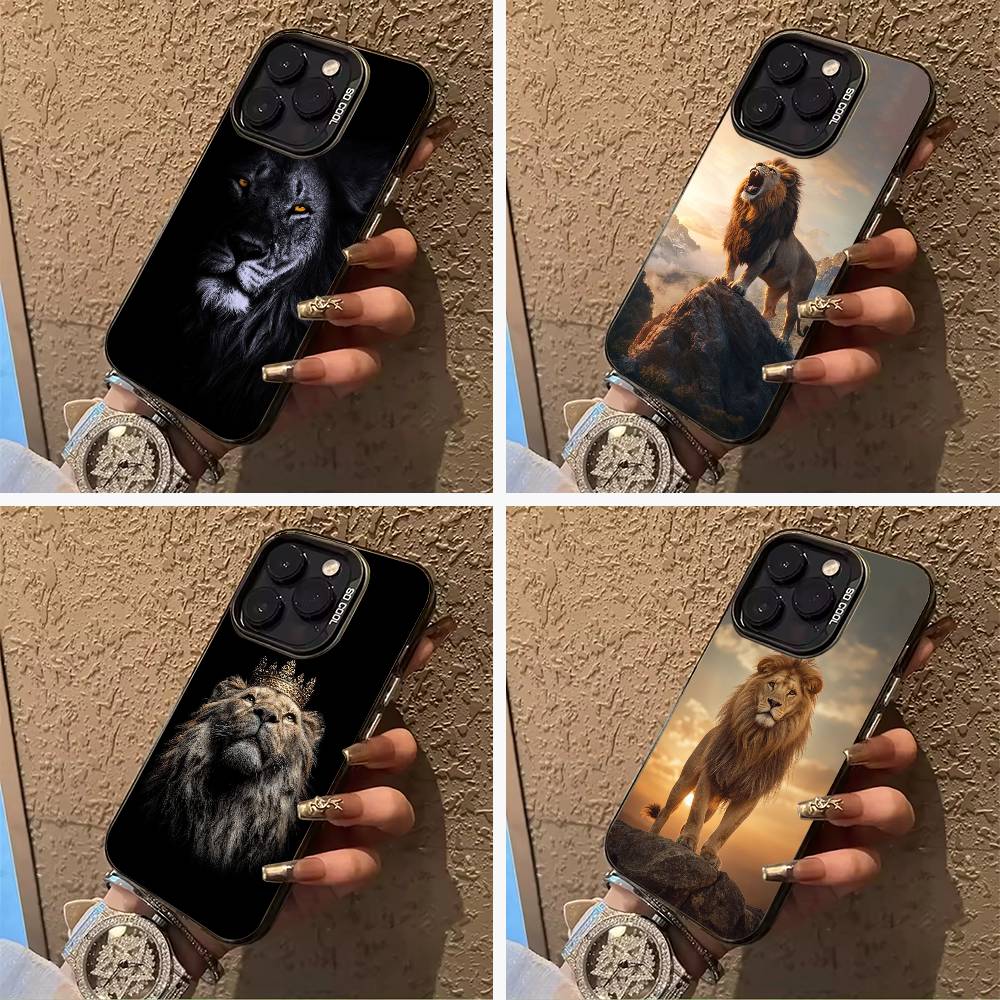 Lion- Pattern Phone Case For iPhone 17,16,15,14,13,12,11 Plus Pro Max Colored Silver Phone Case