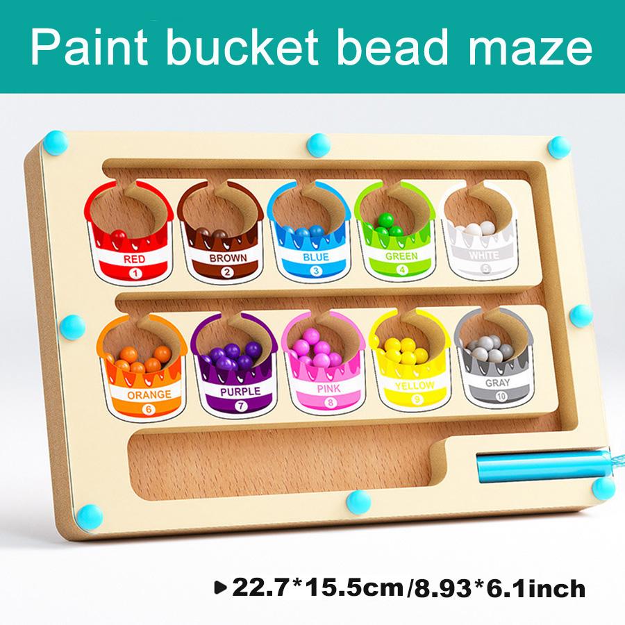 

Montessori Magnetic Color Sorting Games Maze Board Pen Moving Bead Games Wooden Control Sensory Play Educational Toys for Kids