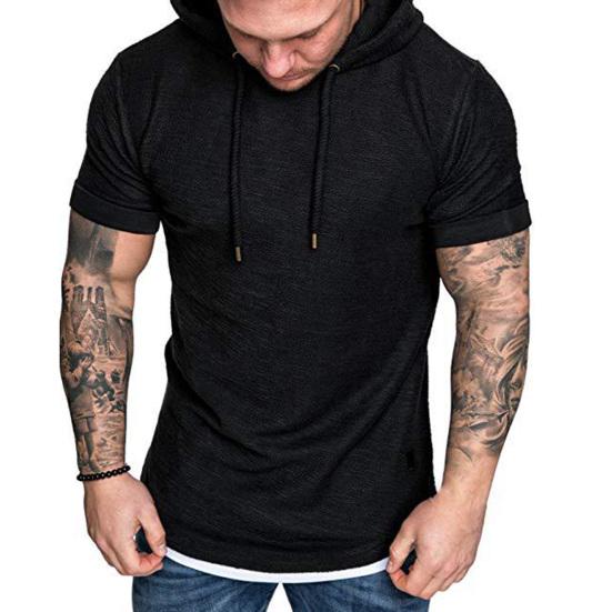 Men Shirt Hooded Short Sleeve Slim Design Male Casual Fashion Sports Shirt for Dating