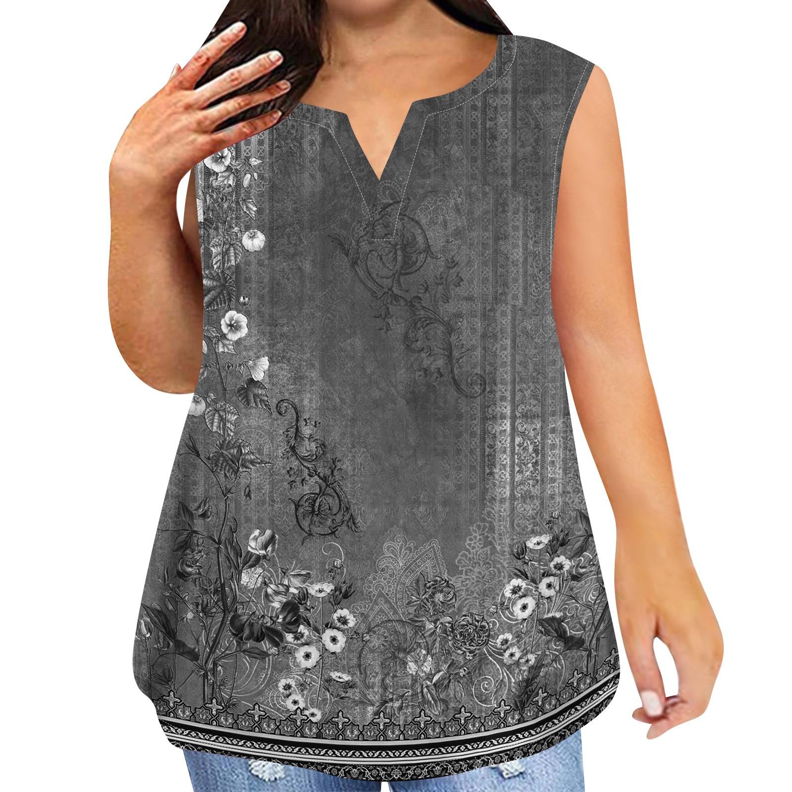 

Модная женская повседневная футболка без рукавов с v-образным вырезом и винтажным принтом больших размеров с карманами XL