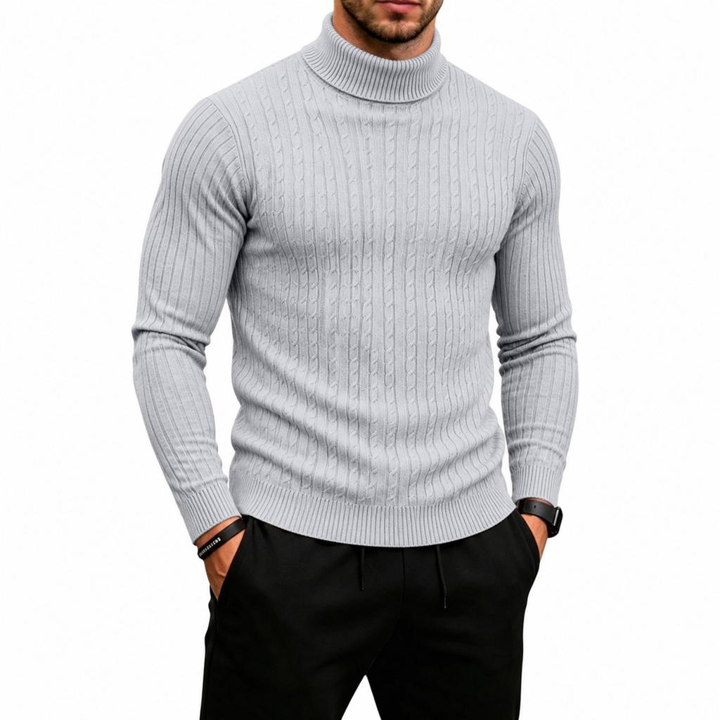 Men's Cable Knit Turtleneck Sweater Long Sleeve Warm Pullover for Fall Winter