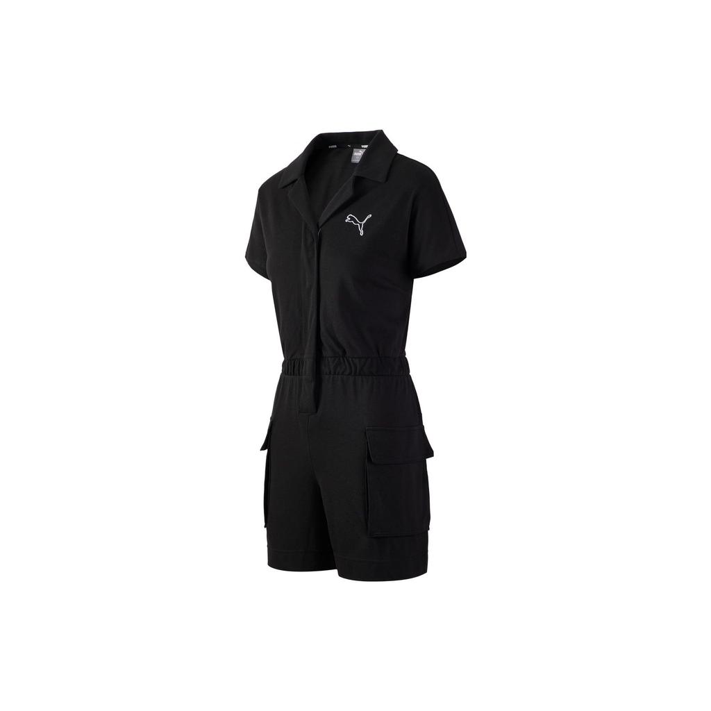 Puma Solid Color Logo Embroidered Cotton Vintage Casual Jumpsuit Women jumpsuit Black 535232-01