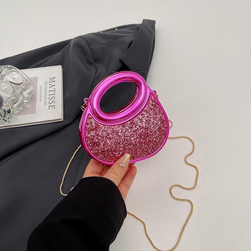 New Ladies Acrylic Crescent Evening Mini Shoulder Bag - Elegant Dazzling Color Handbag