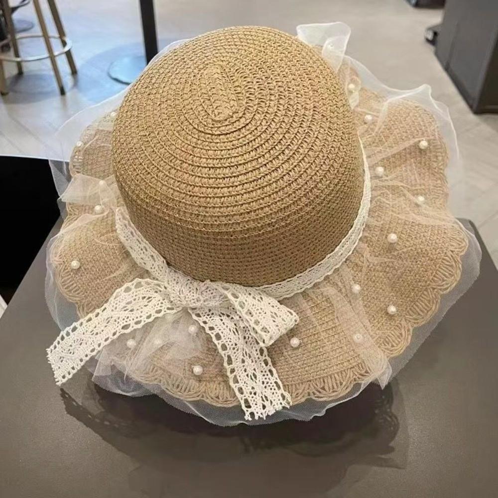 Lace Wide Brim Straw Cap Sun Protection Sunshade Fisherman Hat New Holiday Travel Beach Bags