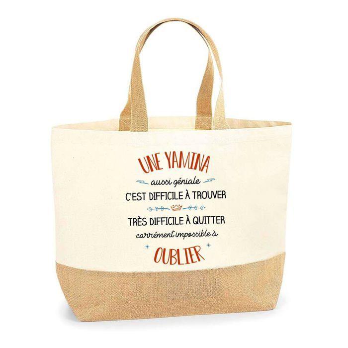Sac cabas - PLANETEE - Une Yamina aussi géniale oublier - Jute naturel - Beige - Imprimé en France