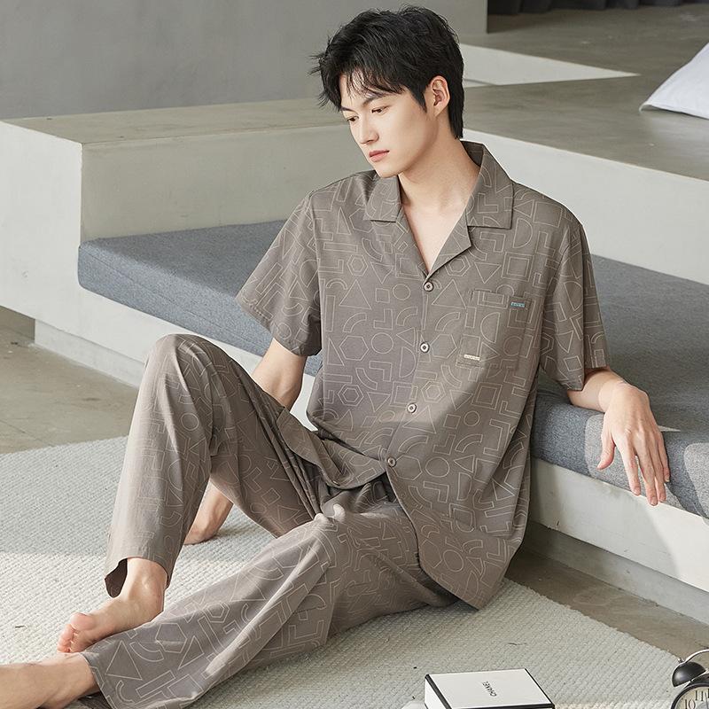 Pajamas Men's Summer Cotton Short Sleeve Pants Set Thin Men's Large Size High-end Fashion Alphabet Homewear