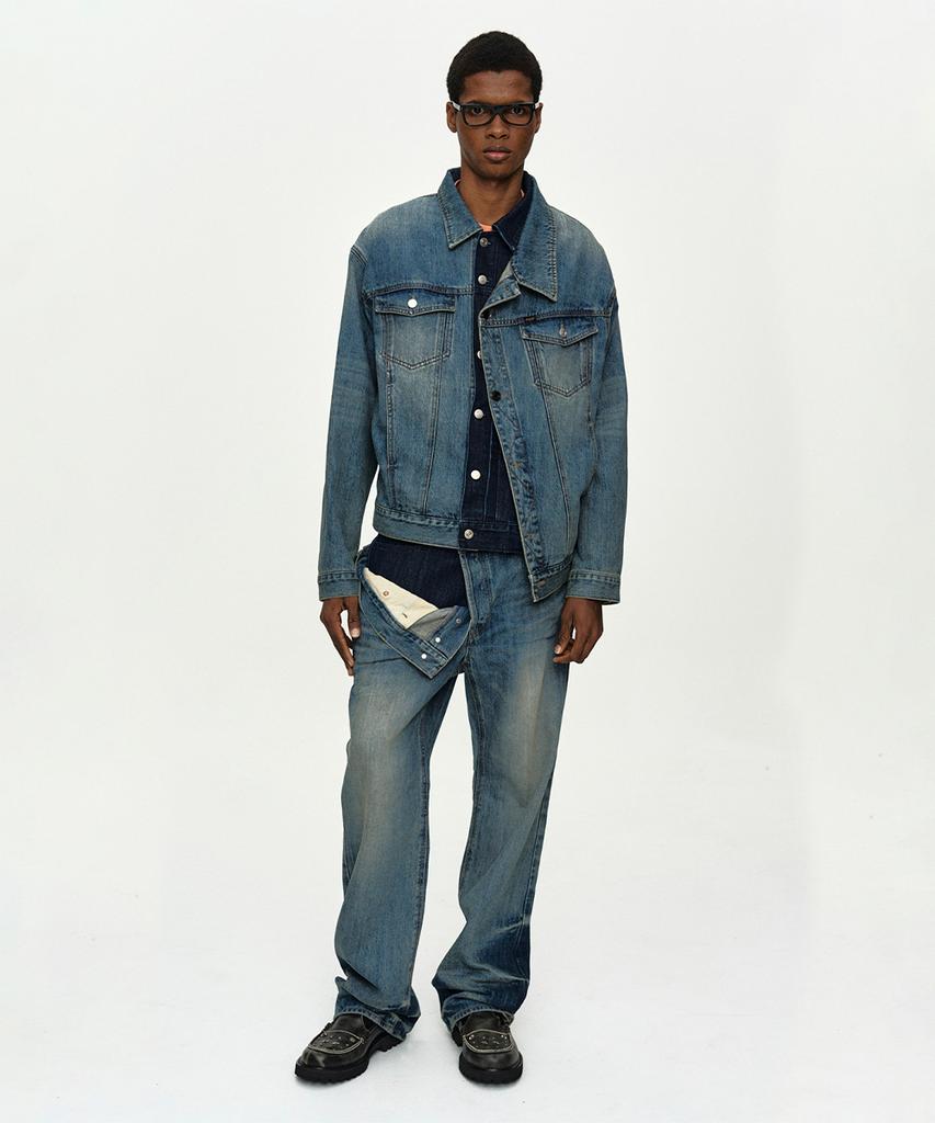ADSB ANDERSSON BELL Unisex Asymmetric Layered Wide-Leg Jeans Apa871U(Blue)