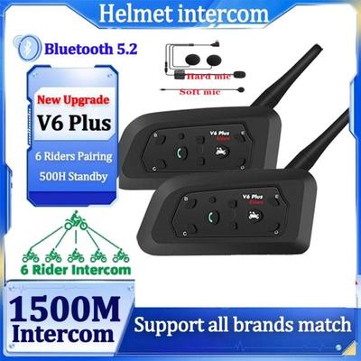 Interfono Bluetooth per Moto V6 Plus, Sistema di Chat di Gruppo per 6 Piloti 1500M con Riduzione del Rumore, Auricolare Impermeabile per Casco