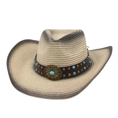 Turquoise Totem Hollow Straw Hat Female Summer Outdoor Travel Shading Mountaineering Western Cowboy Straw Hat Male