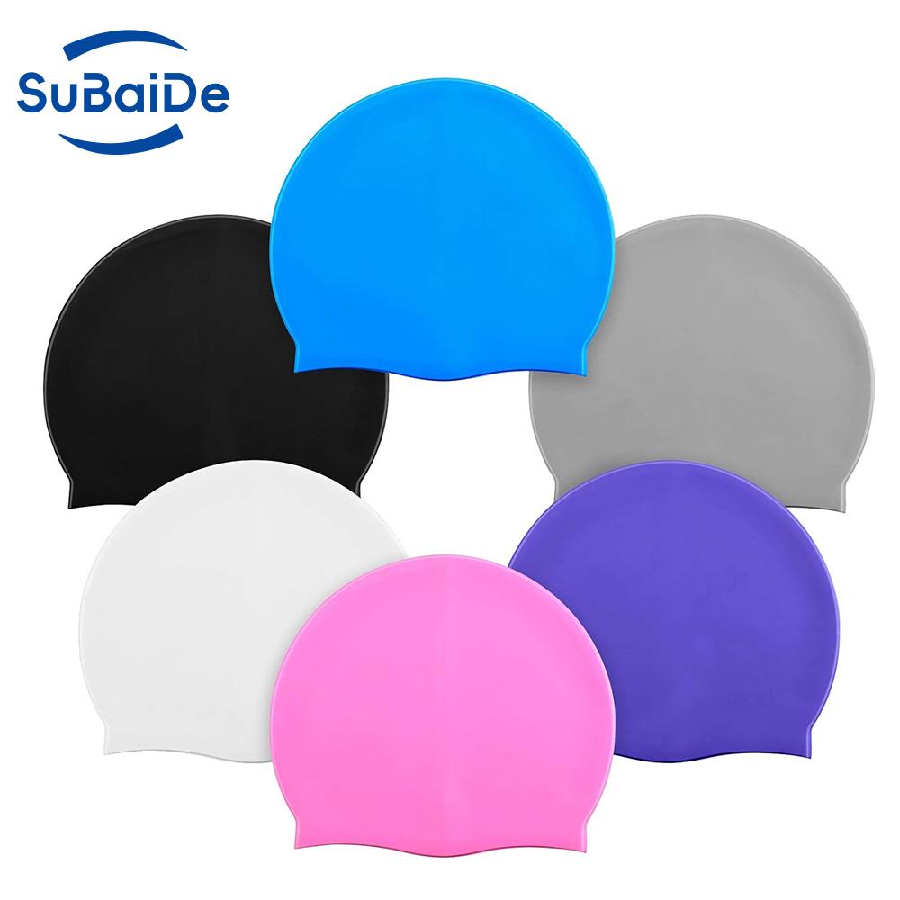 Customize Printing Funny Logo Ear Protection Silicone Swimming Caps for Men