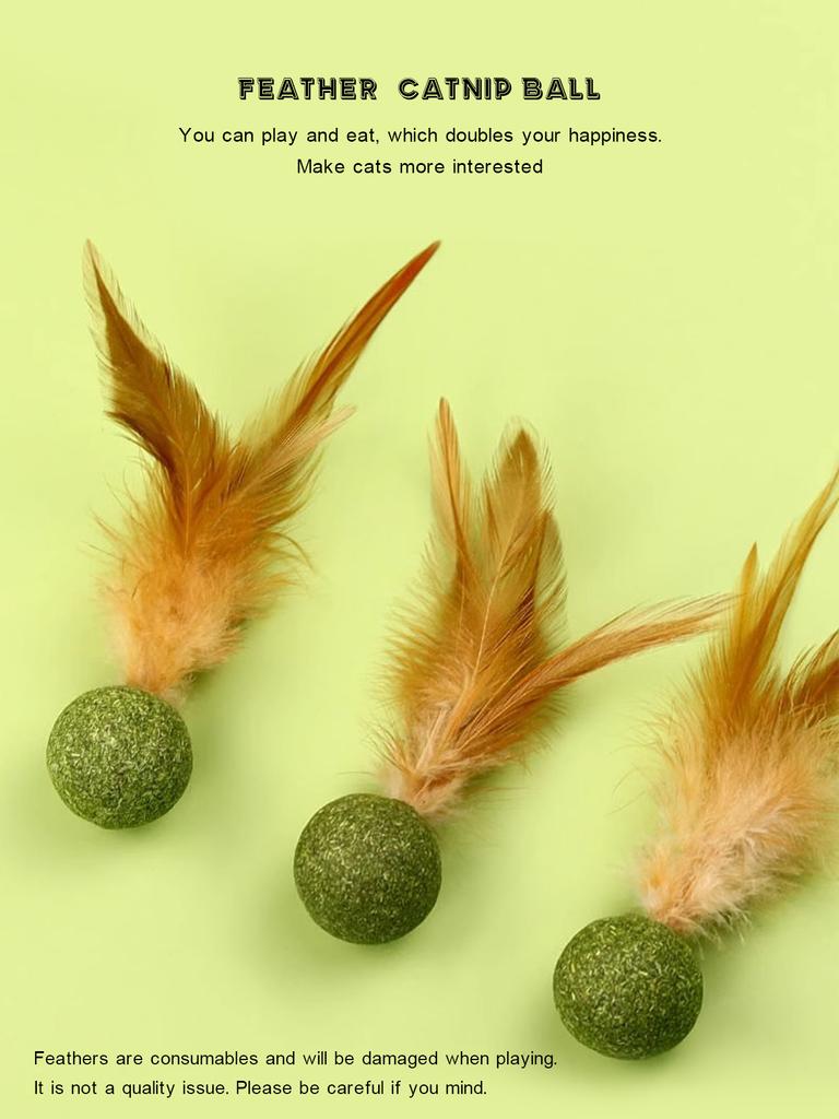 Cat Toy Ball Feather Funny Cat Mint Ball Plus Feather Mint Ball Throwing Toys Interactive Plush Toys Catnip Pet Supplies