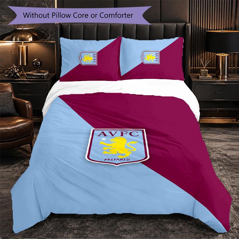 Set Biancheria da Letto Aston Villa Football 3 Pezzi Morbido Set Copripiumino con Federe Set Decorazione Camera da Letto per la Casa