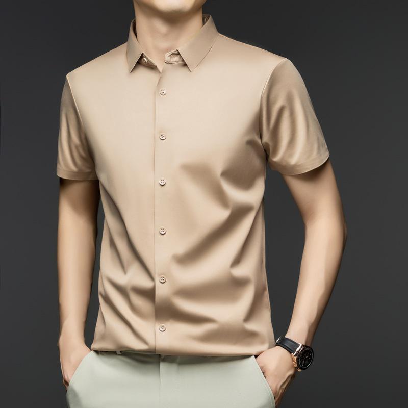 2025 Herren Sommer Eis Seide Kurzarmhemd - Atmungsaktiv, Knitterarm, Nahtlos, Einfarbig, Vielseitig Business Casual