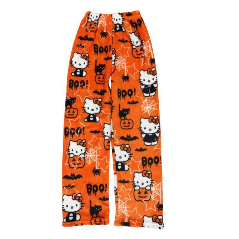 Pantaloni de Pijama HelloKitty pentru Femei Pantaloni de Casă din Fleece cu Desene Animate pentru Halloween Călduroși Căptușiți cu Fleece Toamnă Iarnă