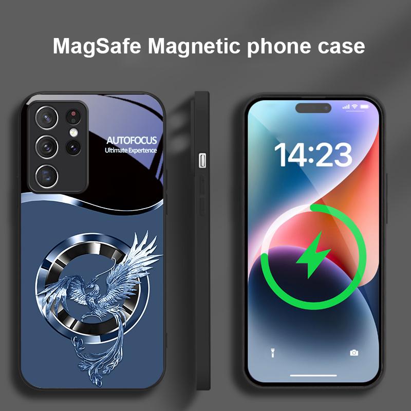 Handsome Pink Phoenix For Samsung S25 S25 Edge S25Ultra S8 9 10 20 S21 Pro S22 Plus S23 FE S24 Ultra Magsafe Glass Phone Case