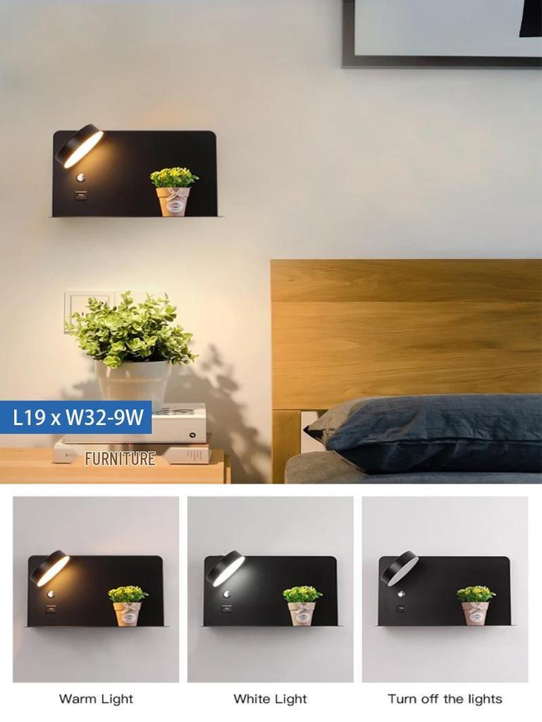 Lux Minimalist USB Touch LED Wall Lamp, Three-Color Dimmable, 12W, Bedroom Bedside Reading Light