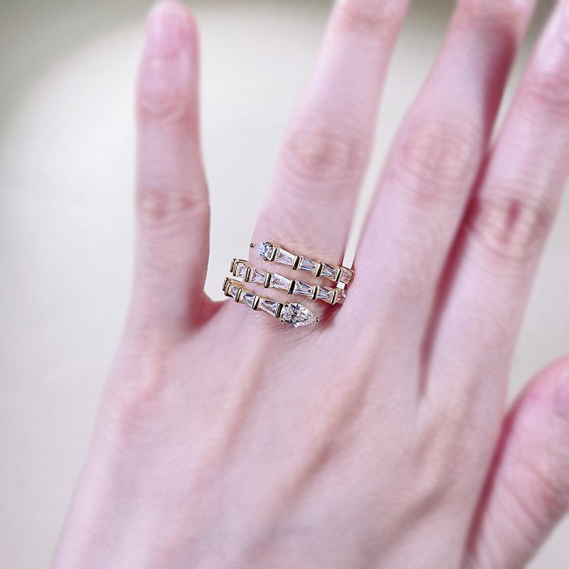 Zhuozhifan S925 Silver Three-Row Pave Snake Ring for Women