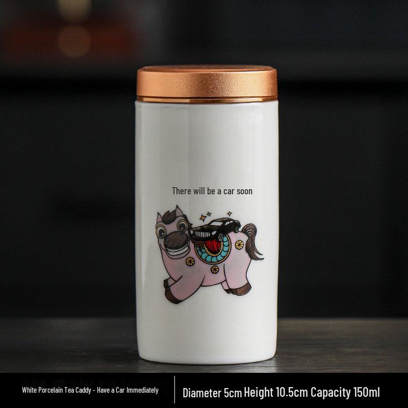 White Porcelain Tea Canister: Sealed, Moisture-Proof Ceramic Jar - Chinese Style Creative Business Souvenir Gift 135ml