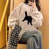 Spring Autumn Vintage Women's Loose Casual Cat Printing Sweatshirt Fashion Simple All-match Pullover Top Female