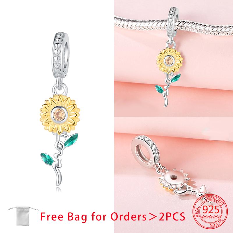 Original Copper Sunflower Charms Gold Flower Beads Fit Bracelet Accessories Women Jewelry Making Fine Jewelry Gift
