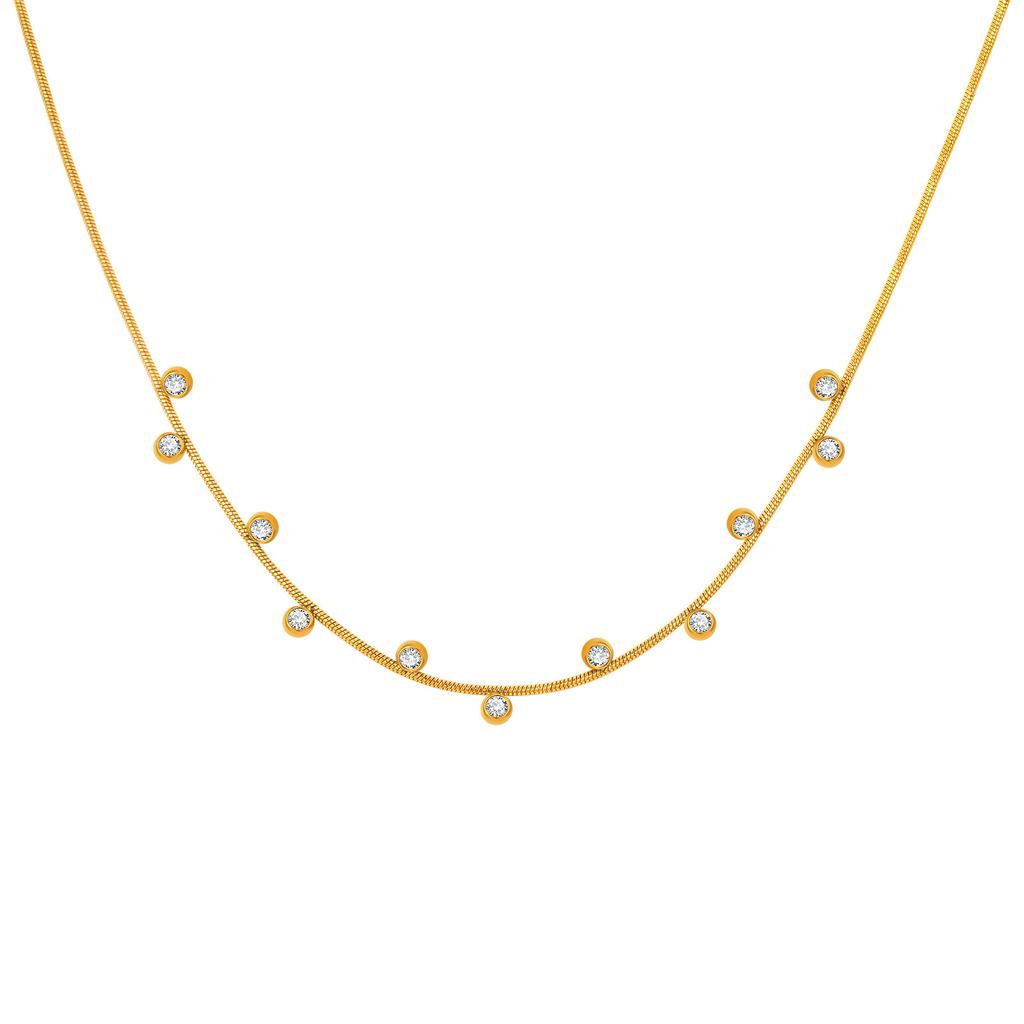 Wind Stainless Steel Round Snake Chain Necklace Ladies Luxury Shiny Zircon Collarbone Chain Nc-2383