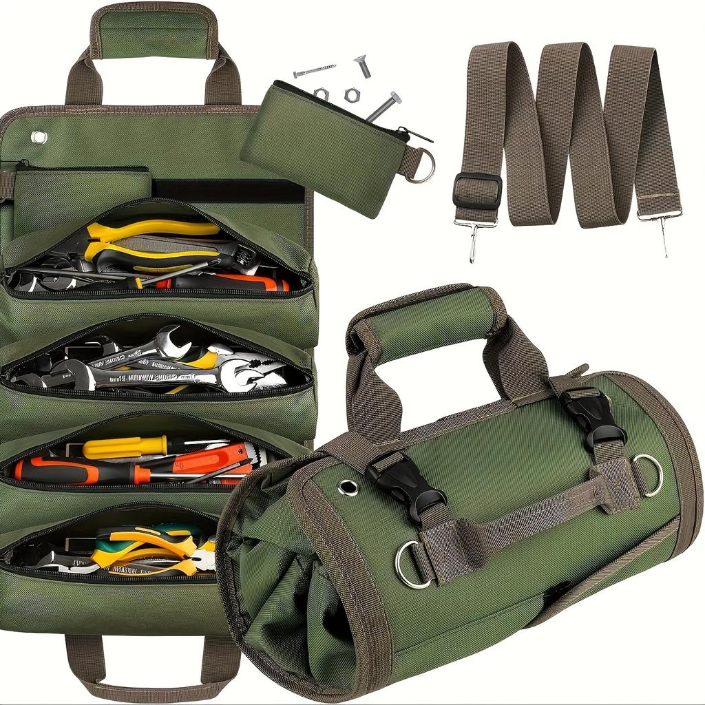 Heavy-Duty Roll-Up Tool Bag - Oxford Fabric Multi-Tool Organizer All-in-One Garage Storage for Mechanics/Electricians/Carpenters
