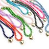 Gold Color Stainless Steel Puffy Love Heart Pendant Necklace Women Colorful Natural Stone Choker Summer Stackable Beach Jewelry