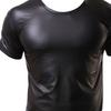 Men T-shirt Short Sleeve Elastic Faux Leather Undershirt Muscle T-shirt for Party