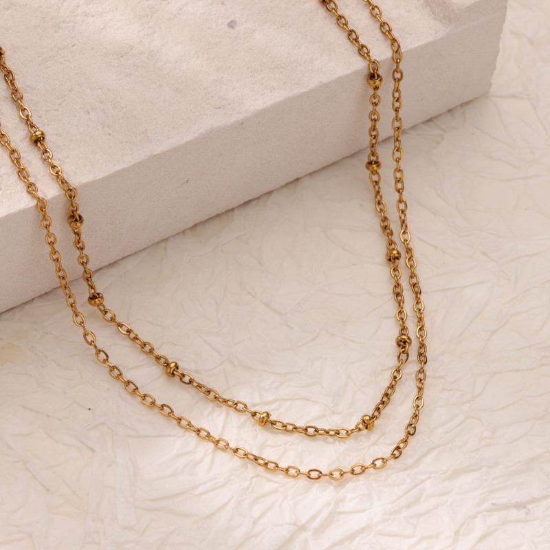 Multi-layer Stacked Chain Stainless Steel Gold-plated Double-layer Necklace Women's Fashion Niche Color-preserving Thin Chain O-chain New