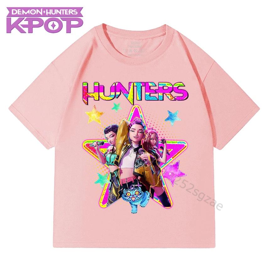 Boys and Girls Children Cotton T-Shirts with KPop Demon Hunters Cartoon Cute Fashionable Print Top