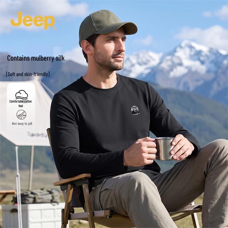JEEP Men's Silk-Blend Long Sleeve Crew Neck T-Shirt