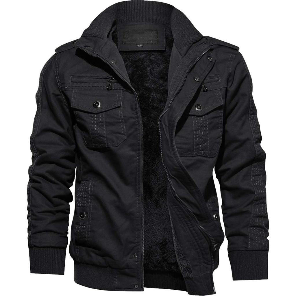 TACVASEN Winter Bike High Size for and Men's Jacket, Neck, Fleece-Lined, Black, L, Winter, Mountaineering, Work.